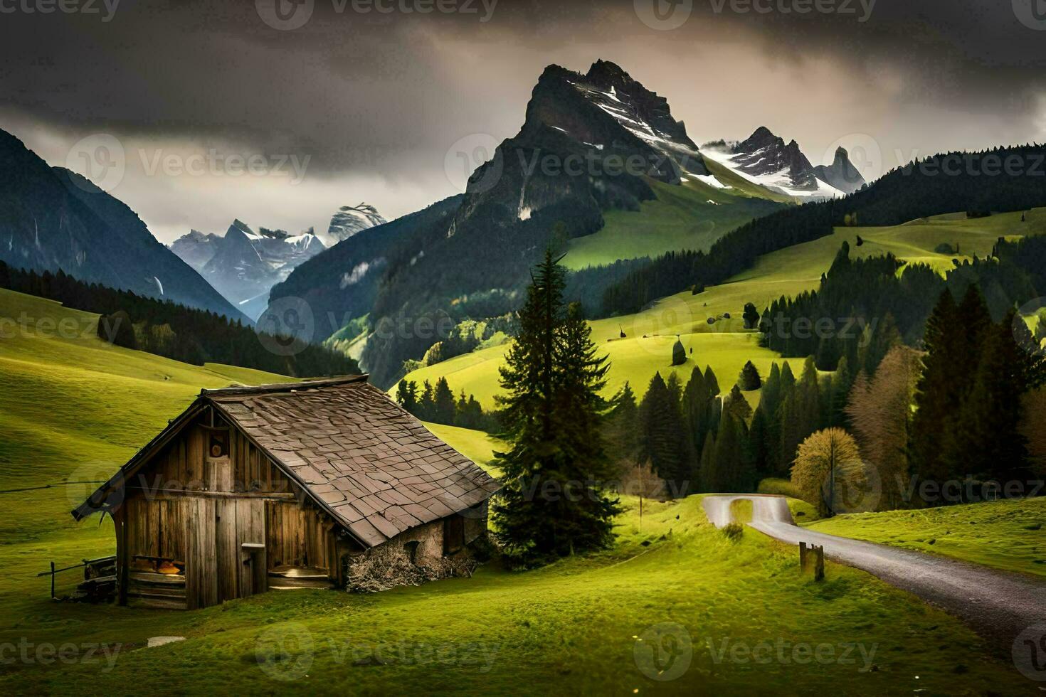 the house in the mountains. AI-Generated photo
