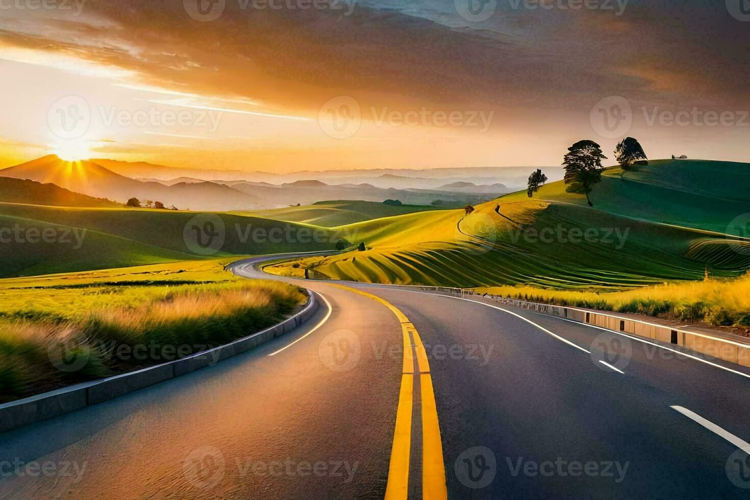 the road to the sunset. AI-Generated photo