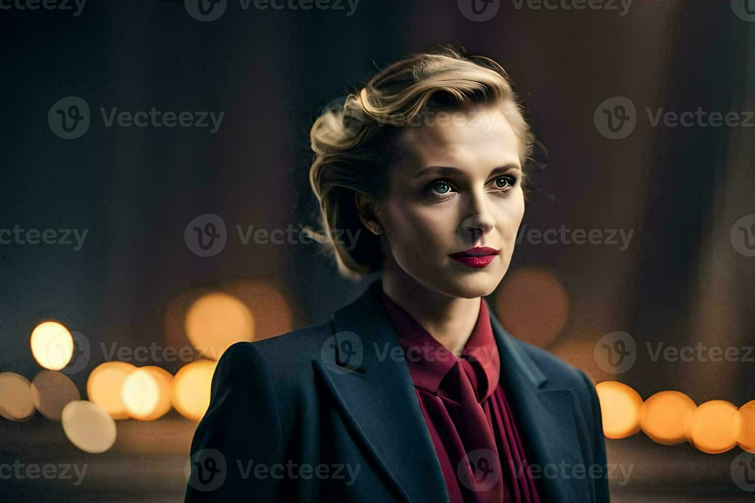 a woman in a suit and red lipstick. AI-Generated photo