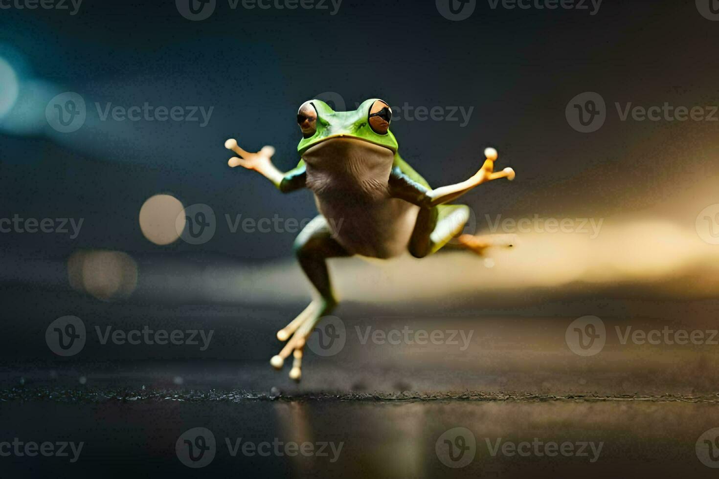 a frog jumping in the air. AI-Generated photo