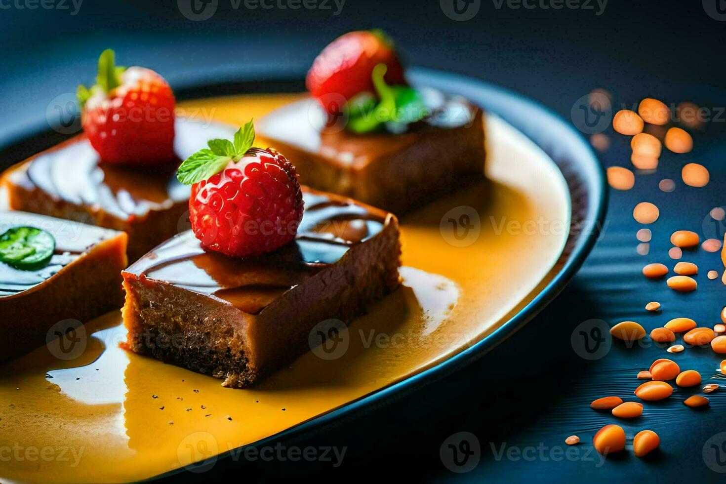 a plate of chocolate cake with strawberries. AI-Generated photo