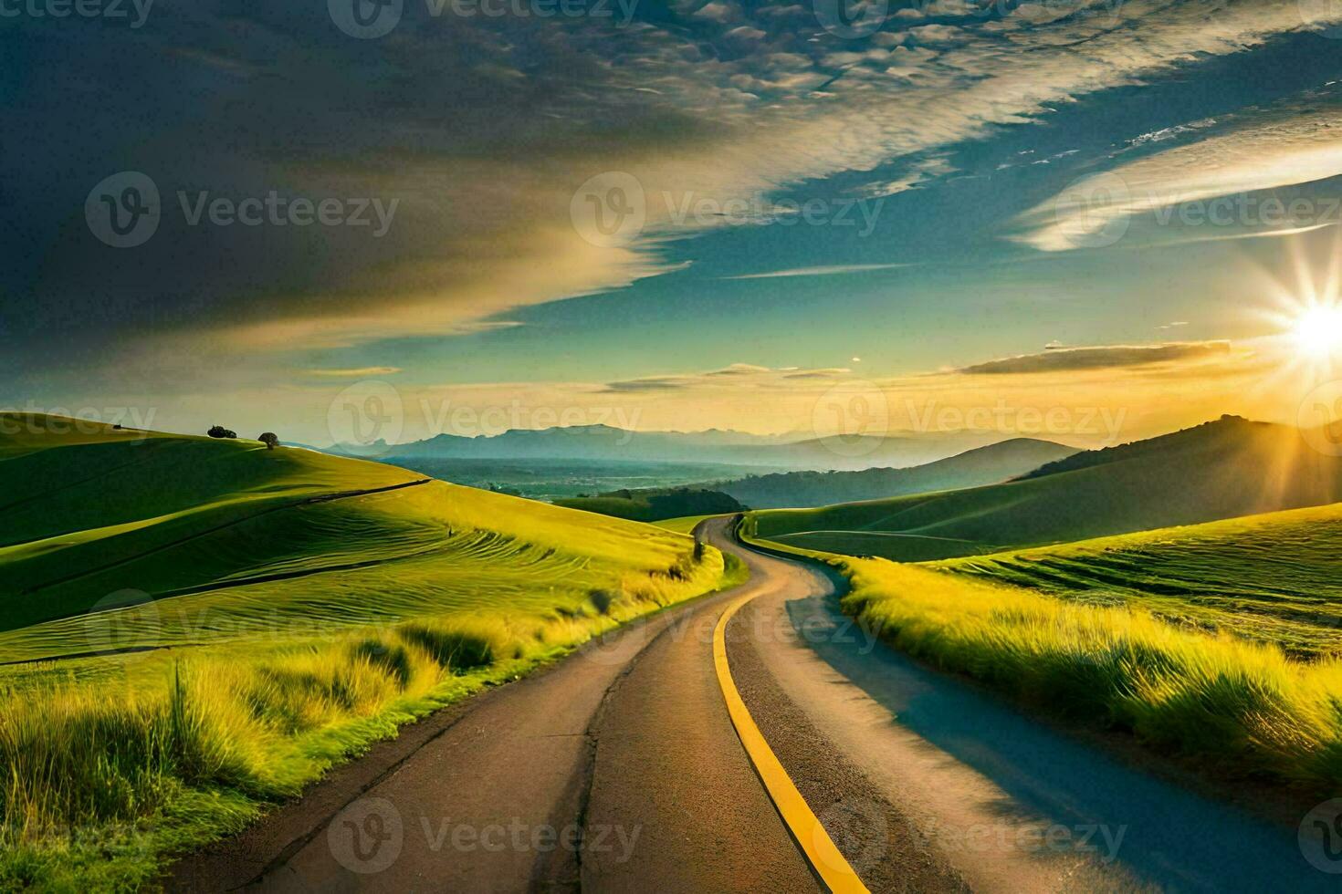 the road to the sunset. AI-Generated photo