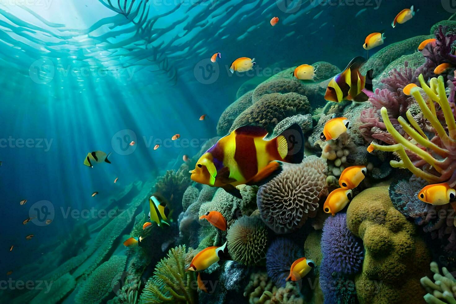 underwater scene with coral and fish. AI-Generated photo
