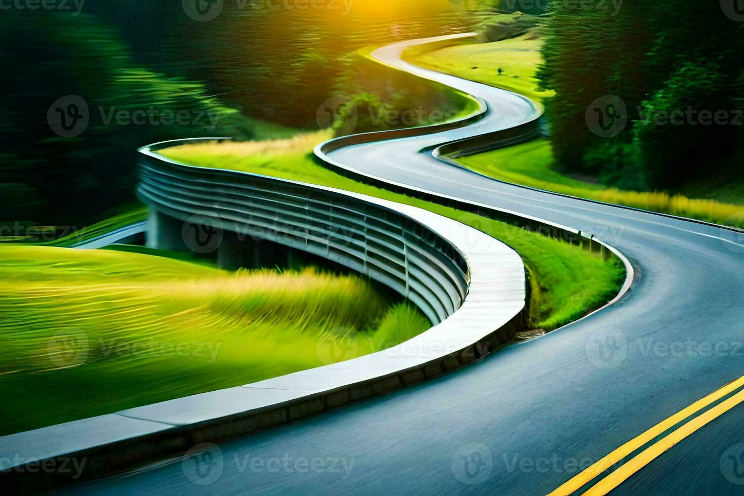 a curve in the road. AI-Generated photo