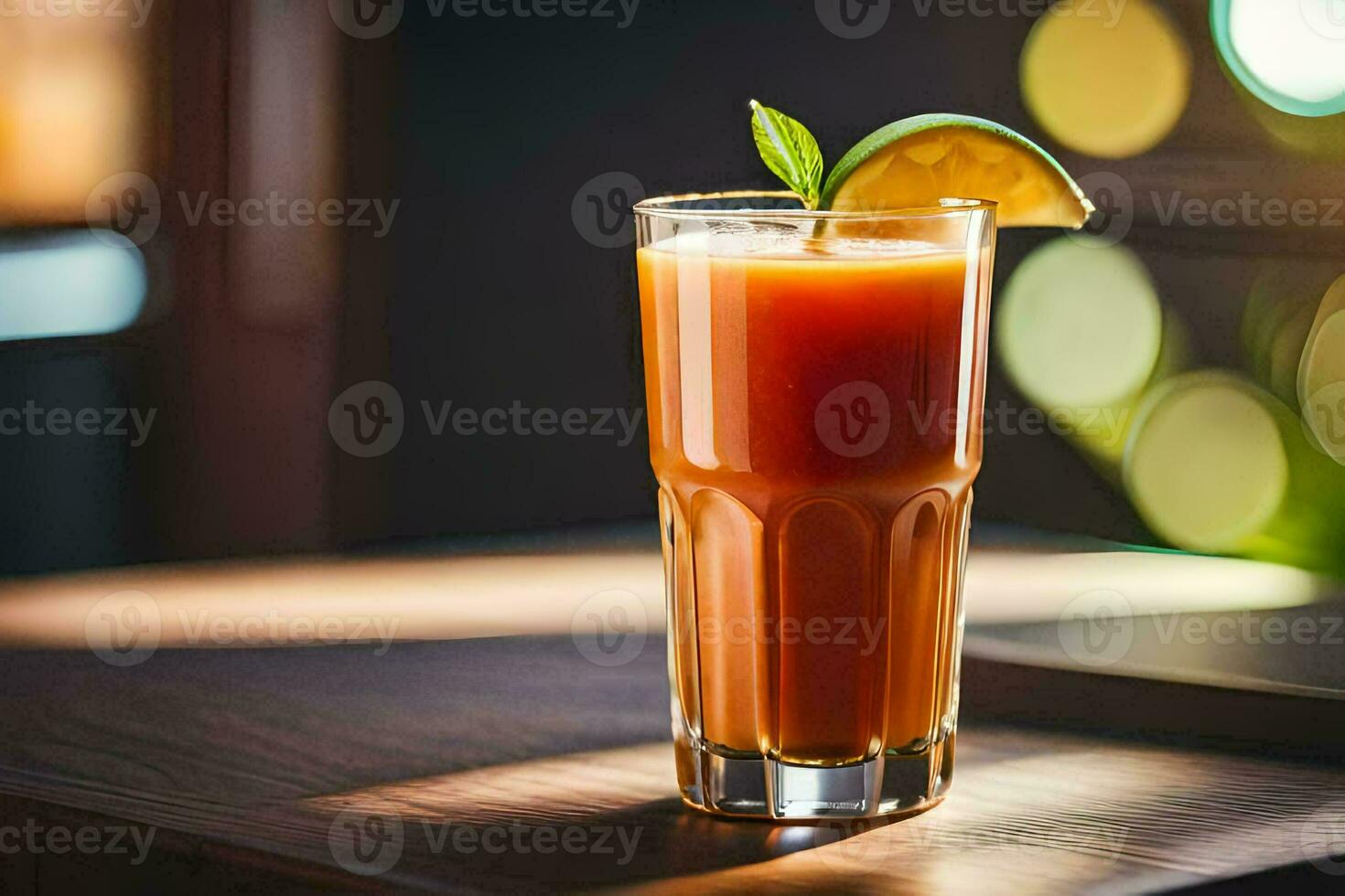 un vaso de naranja jugo con un Lima cuña. generado por ai foto