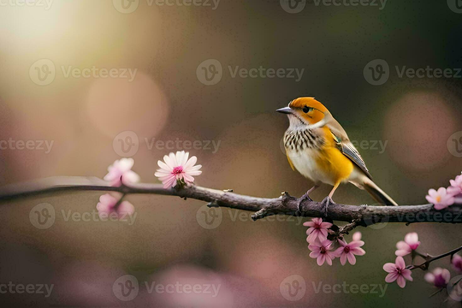 photo wallpaper the bird, flowers, spring, the sun, the bird, spring, the bird. AI-Generated