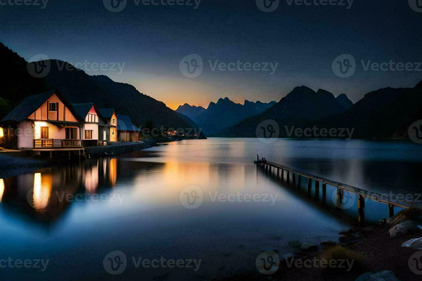 foto fondo de pantalla el cielo, montañas, lago, casa, el agua, el montañas, el agua. generado por ai