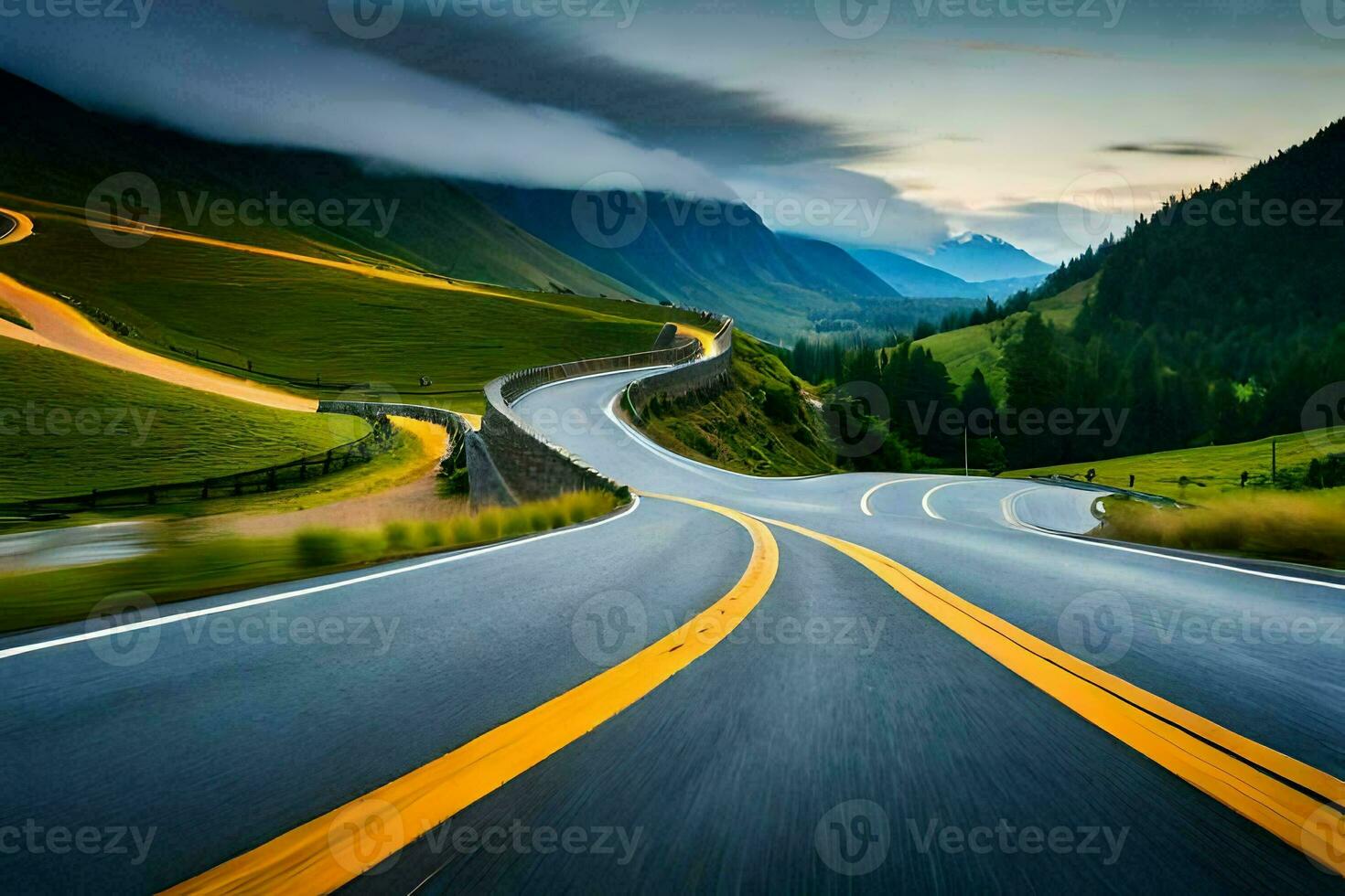 a winding road in the mountains. AI-Generated photo