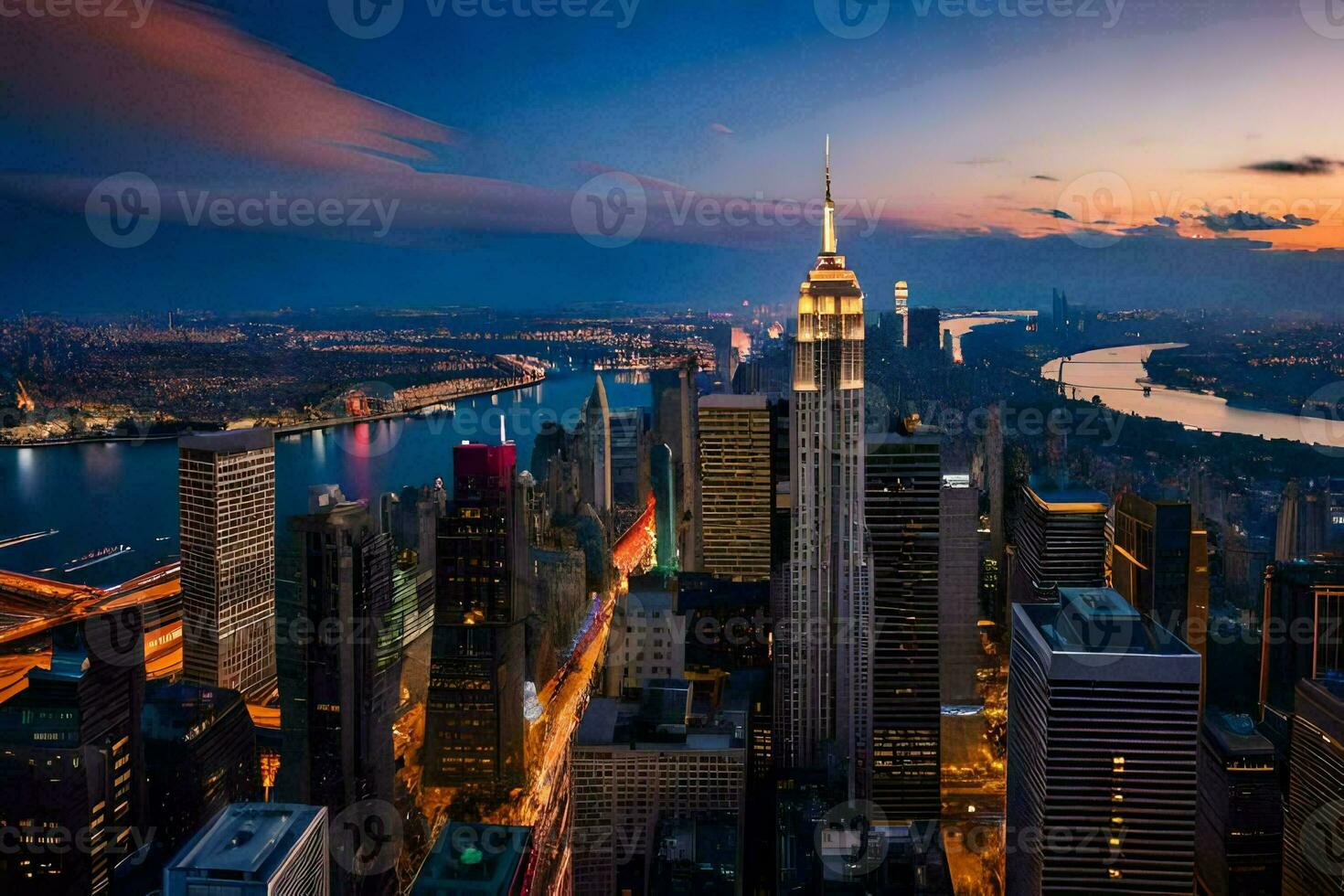 the city skyline at dusk. AI-Generated photo