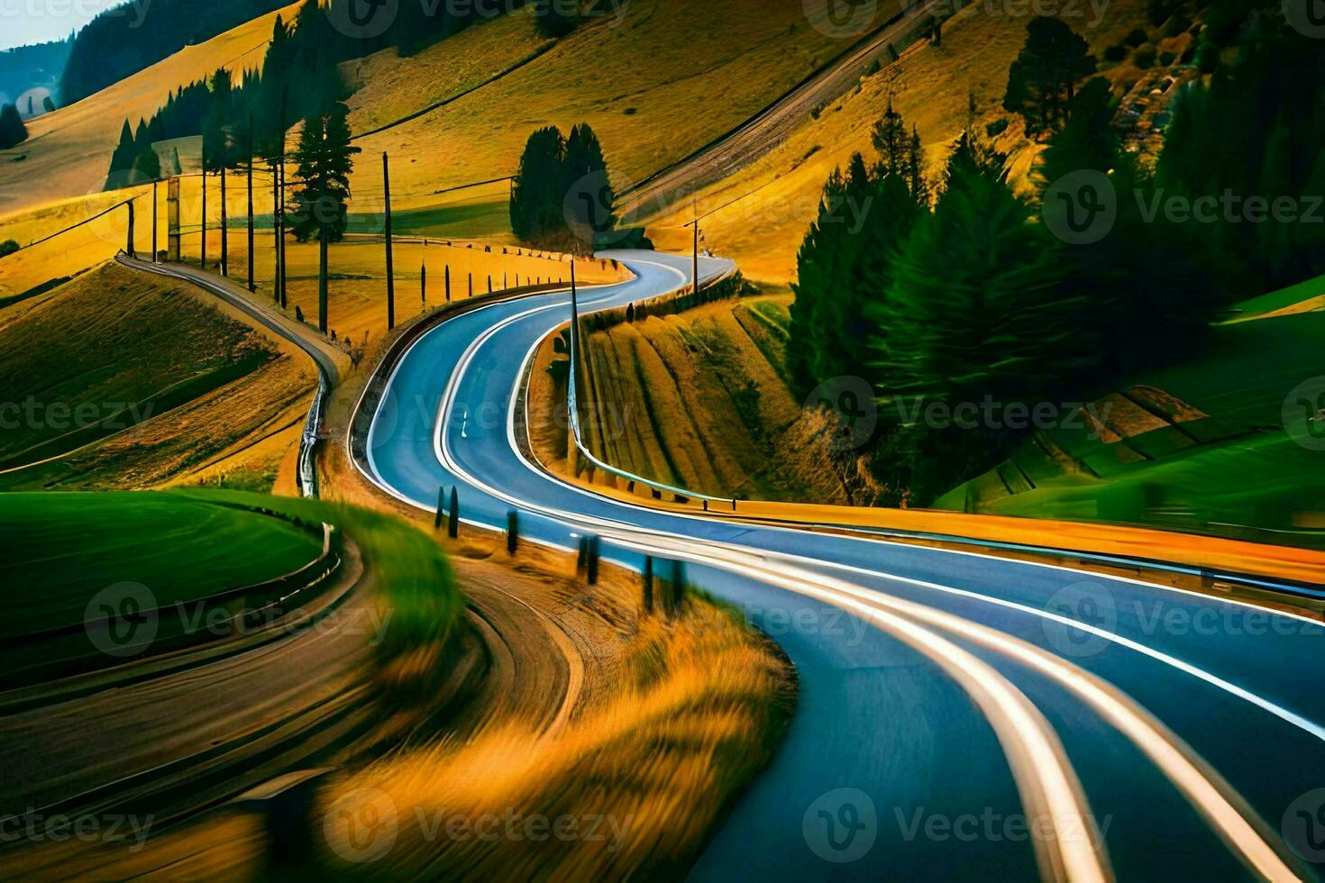 a long exposure photo of a winding road. AI-Generated