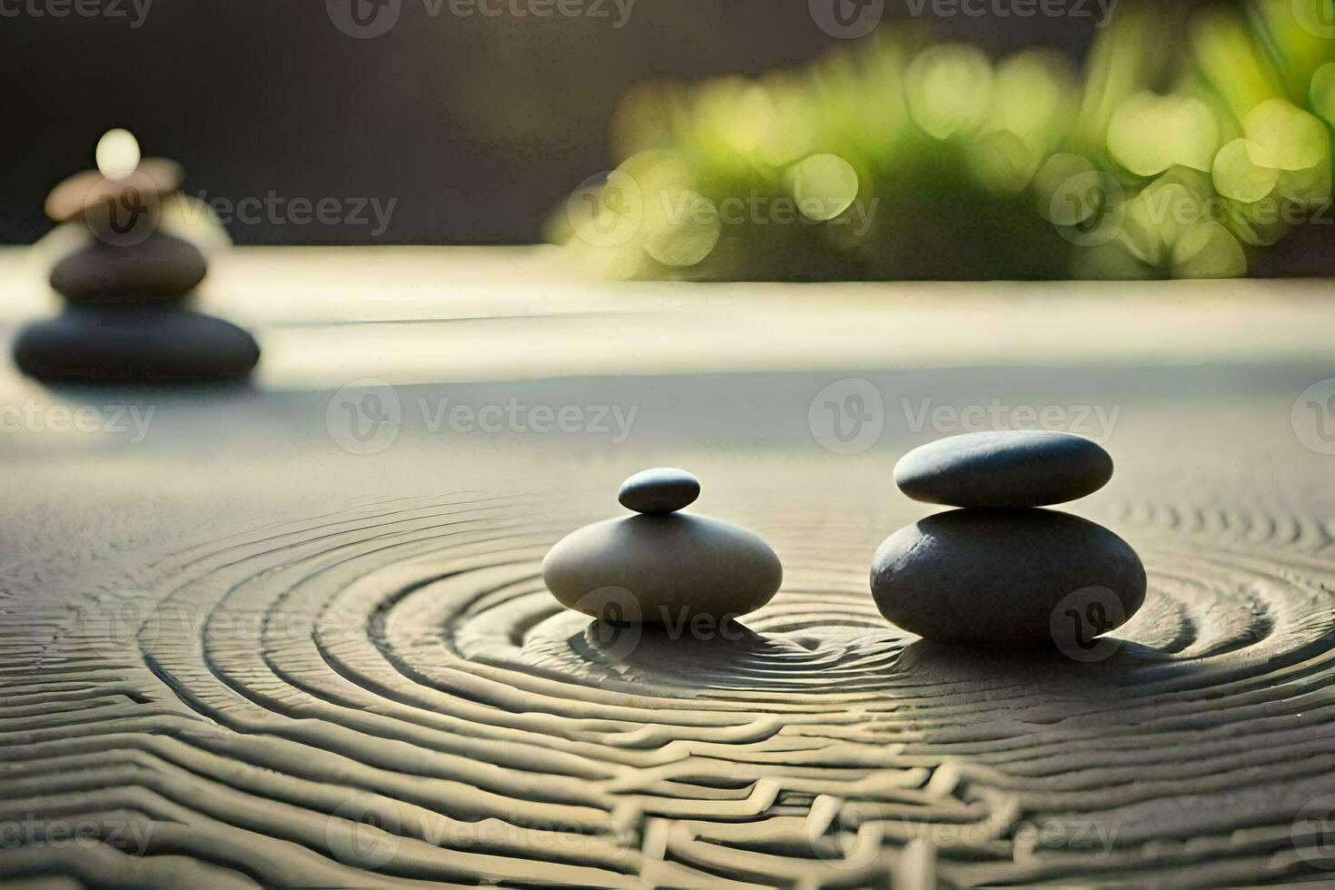 two stones sitting on a zen garden. AI-Generated photo
