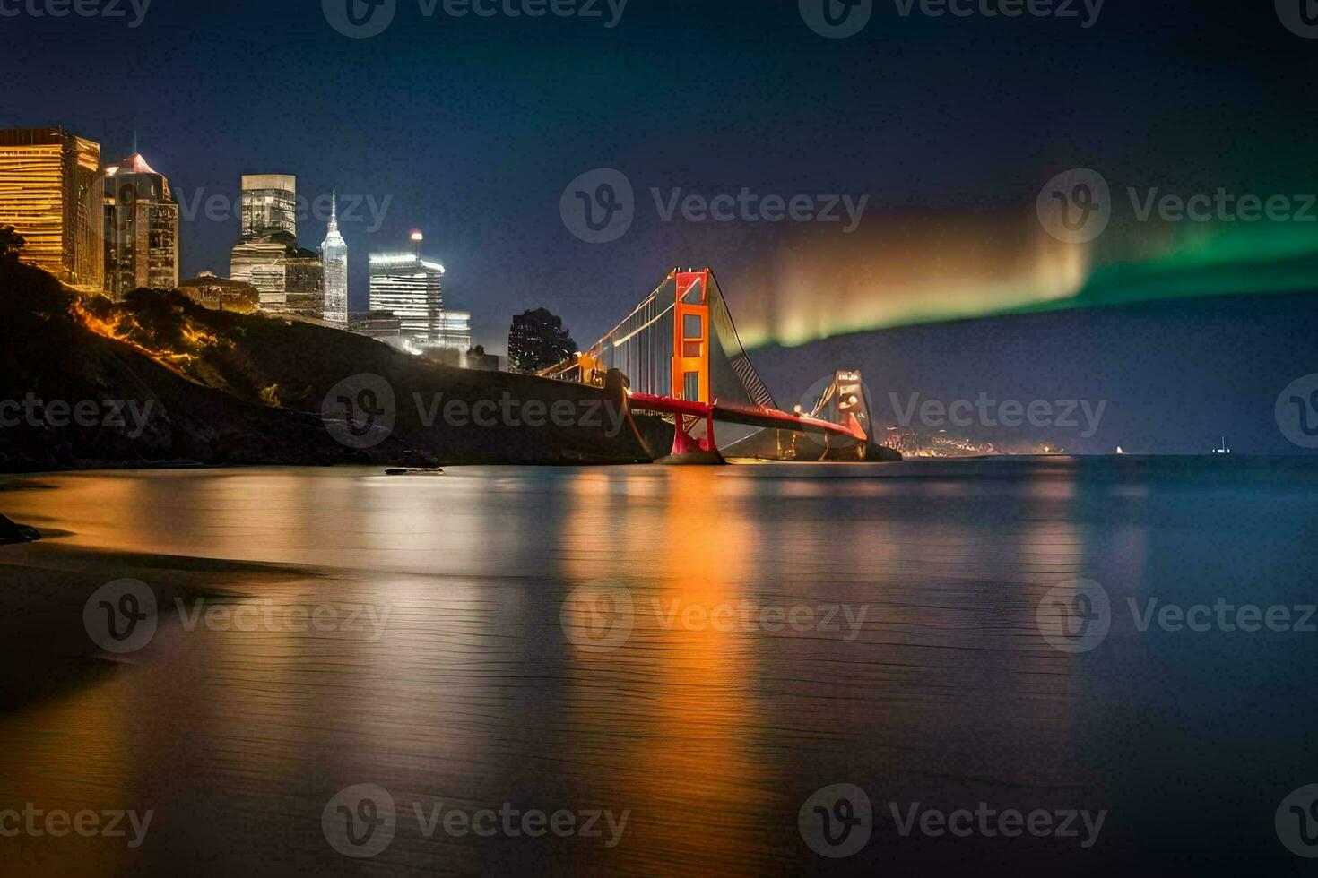 the aurora bore lights up the sky over san francisco. AI-Generated photo