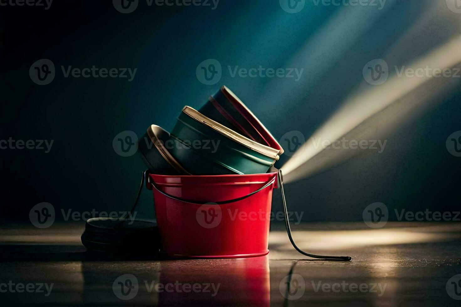 a red bucket with a handle and a lid. AI-Generated photo