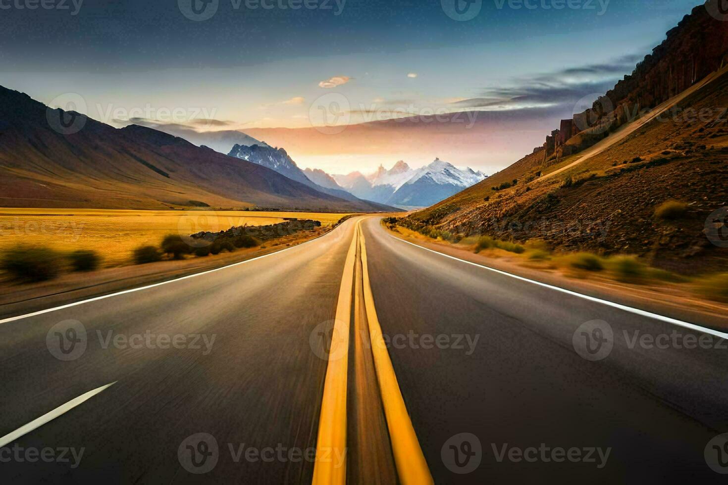 the road to the mountains. AI-Generated photo