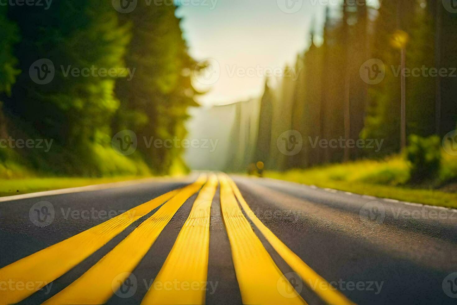 a road with yellow lines and trees in the background. AI-Generated photo