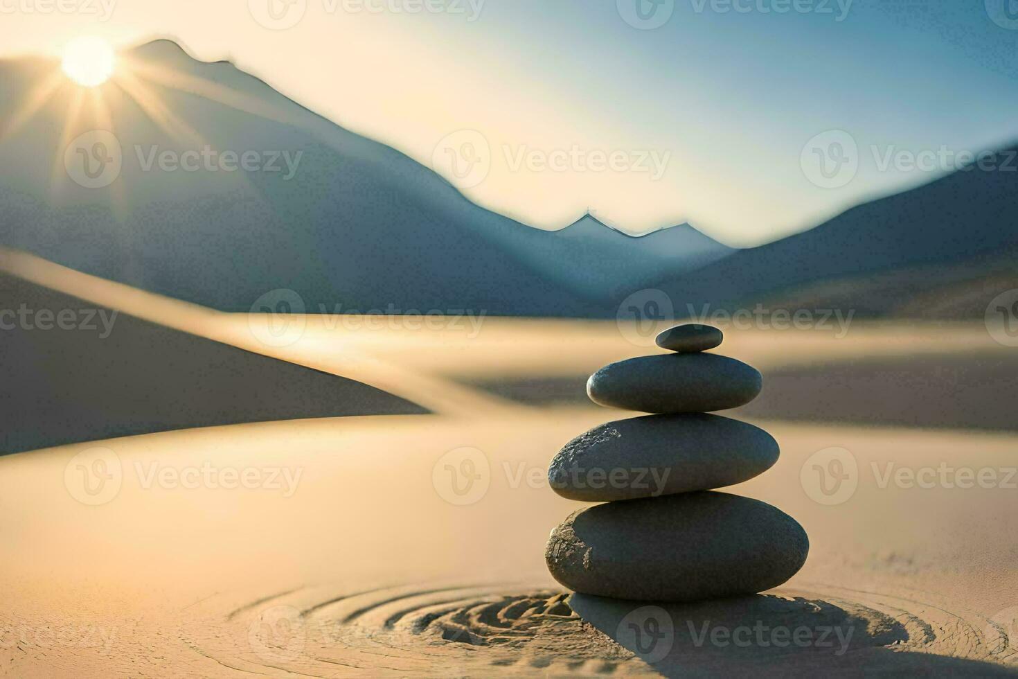 stacked stones in the desert. AI-Generated photo