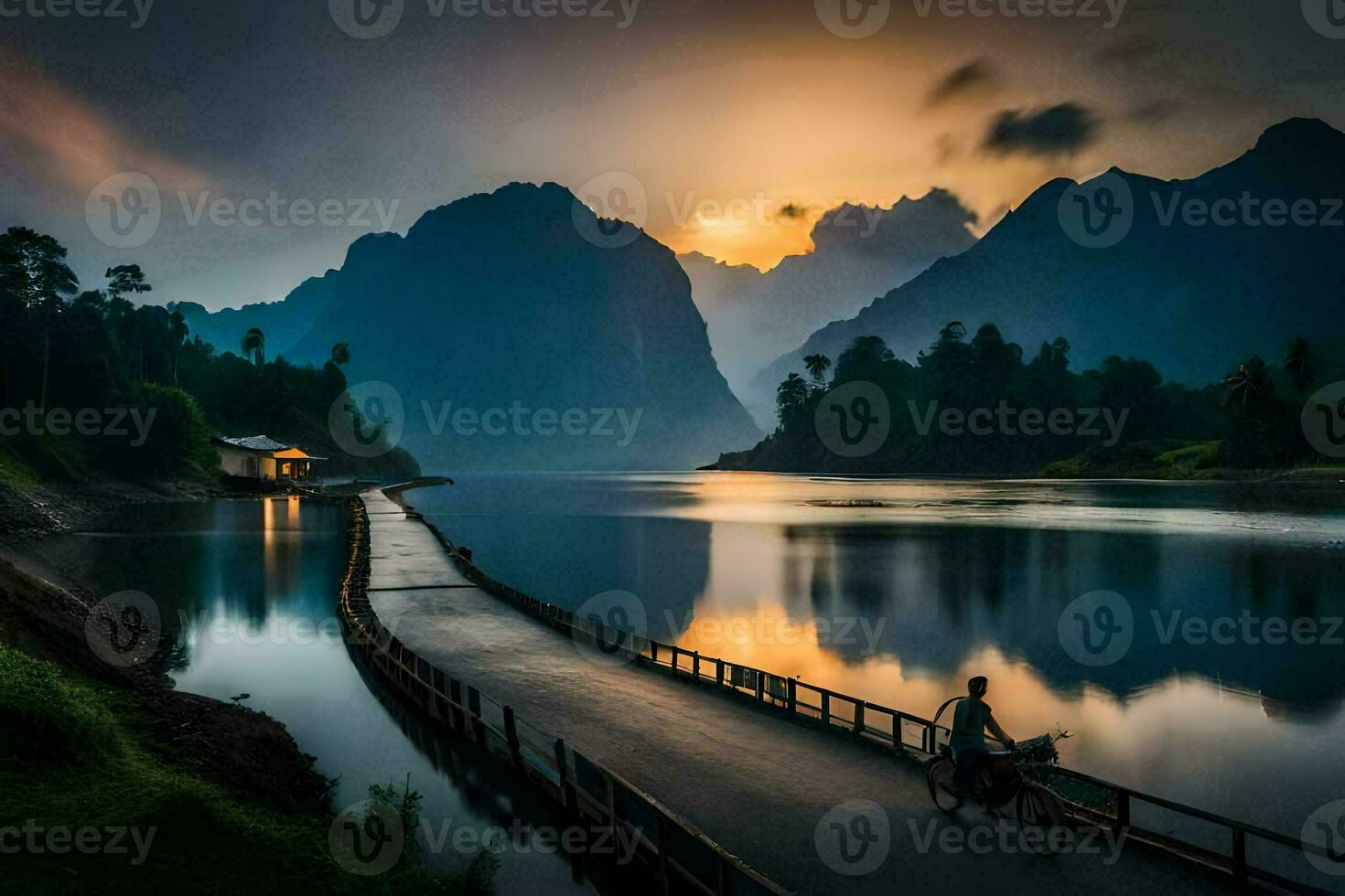 foto fondo de pantalla el cielo, montañas, agua, el montañas, el lago, el montañas, el. generado por ai