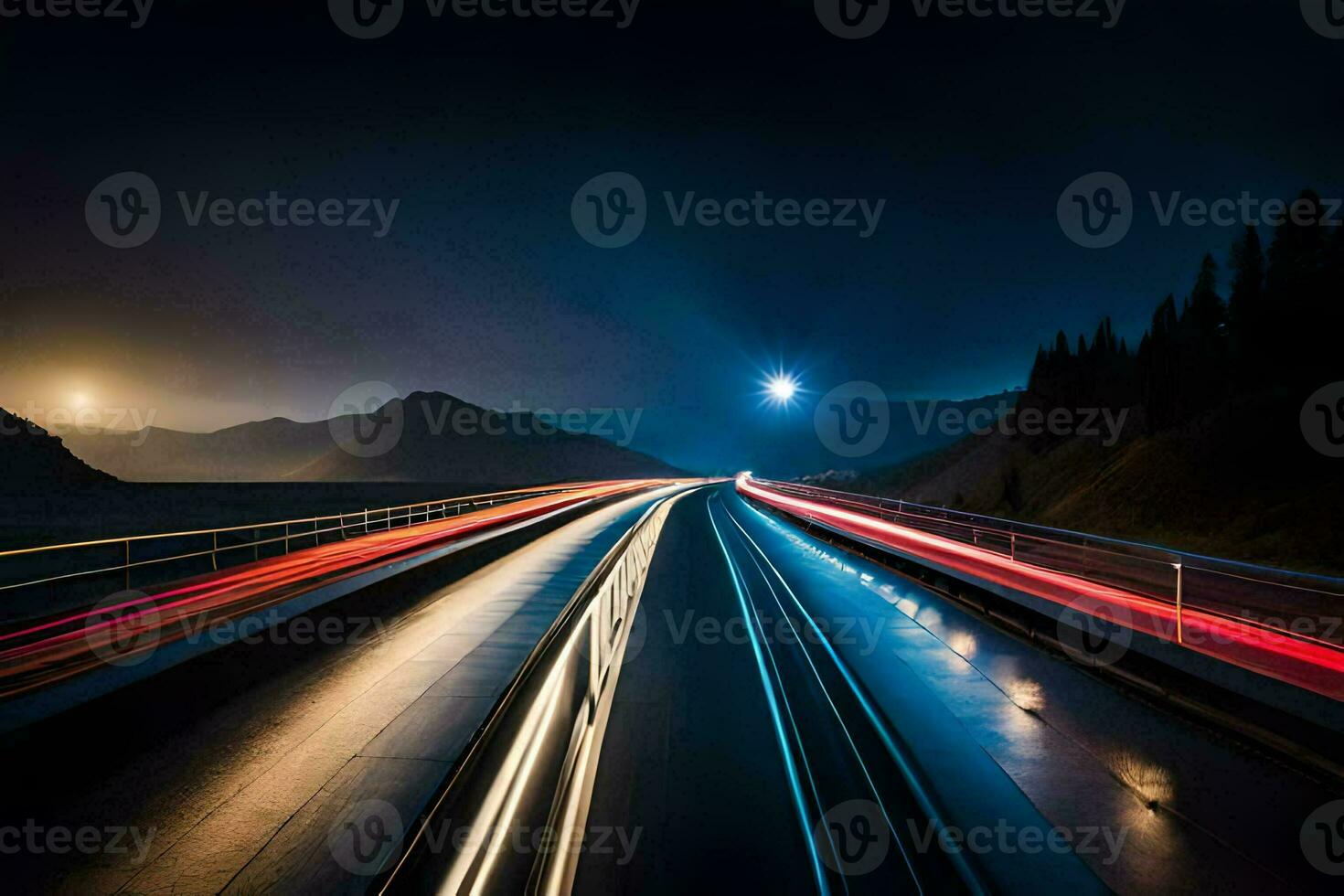 a long exposure photo of a highway at night. AI-Generated