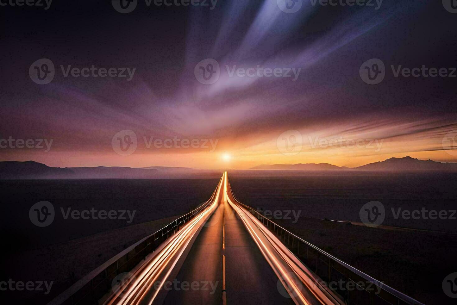 a long exposure photograph of a road with a long exposure. AI-Generated photo