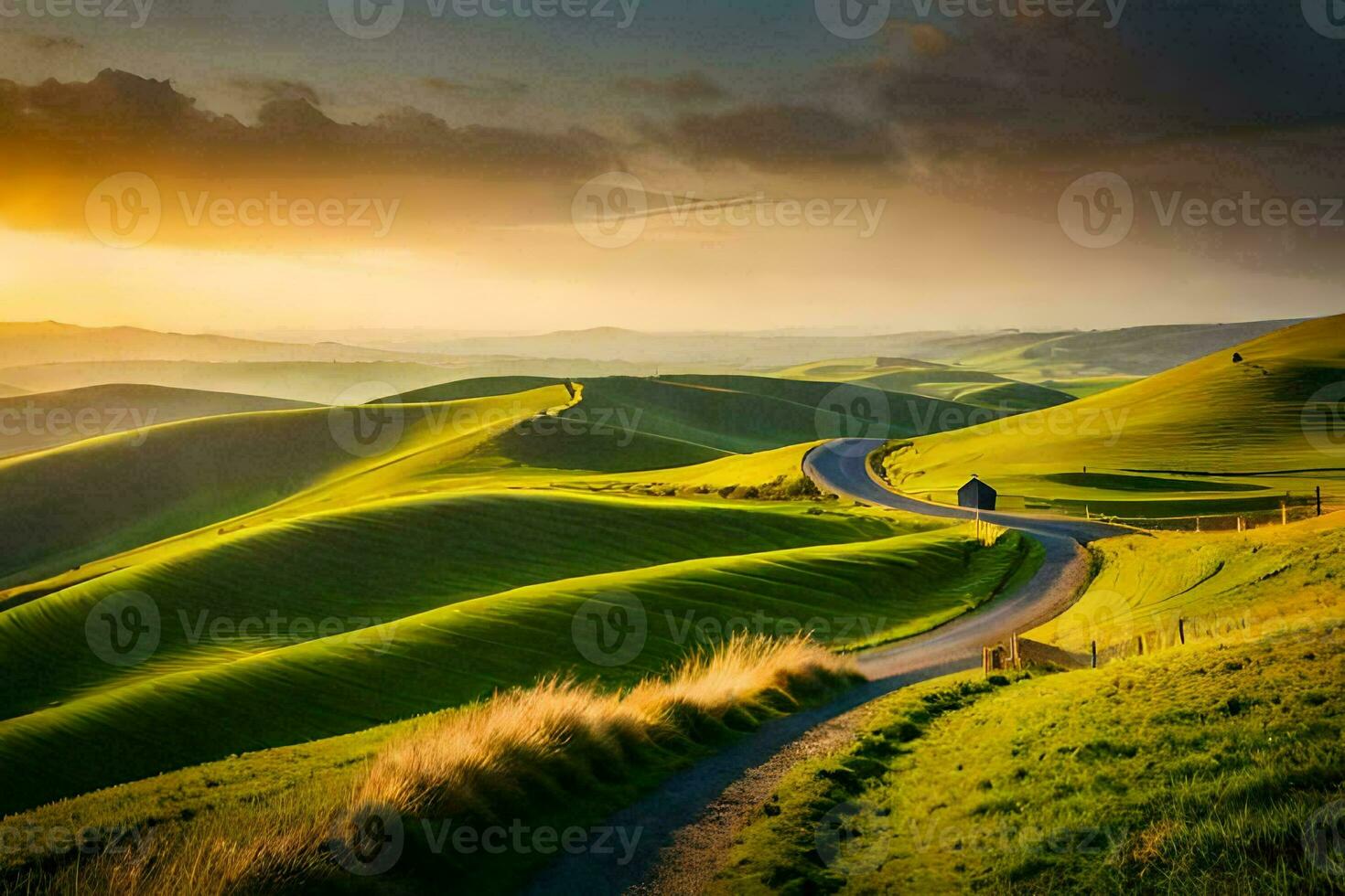 the road to the sunset. AI-Generated photo