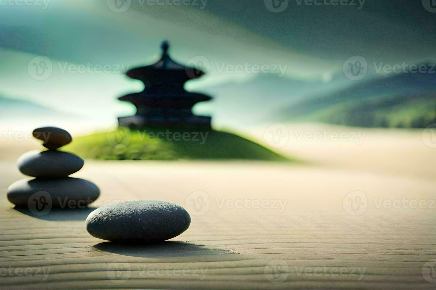 the stone pagoda in the sand. AI-Generated photo
