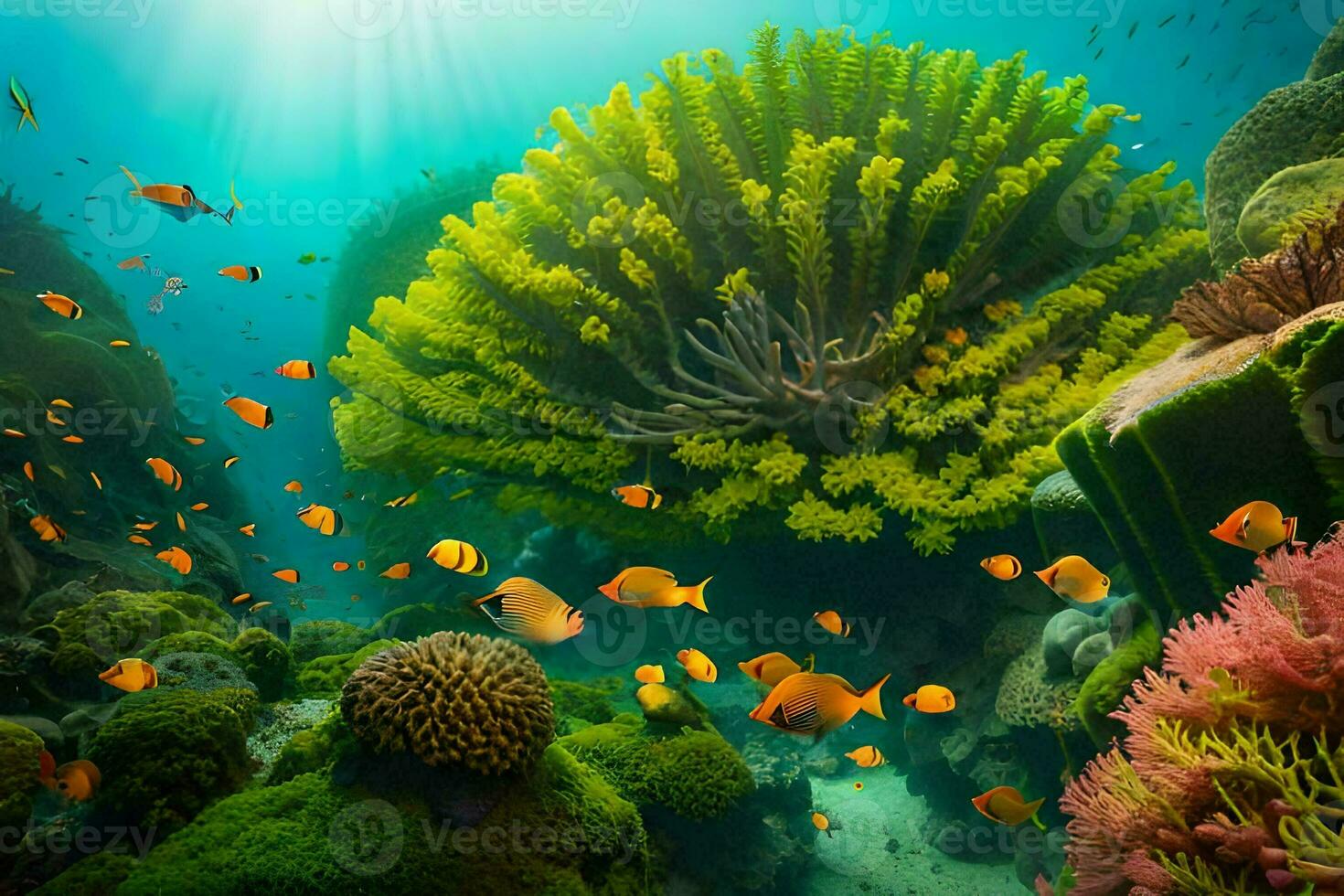 a coral reef with many different types of fish. AI-Generated photo