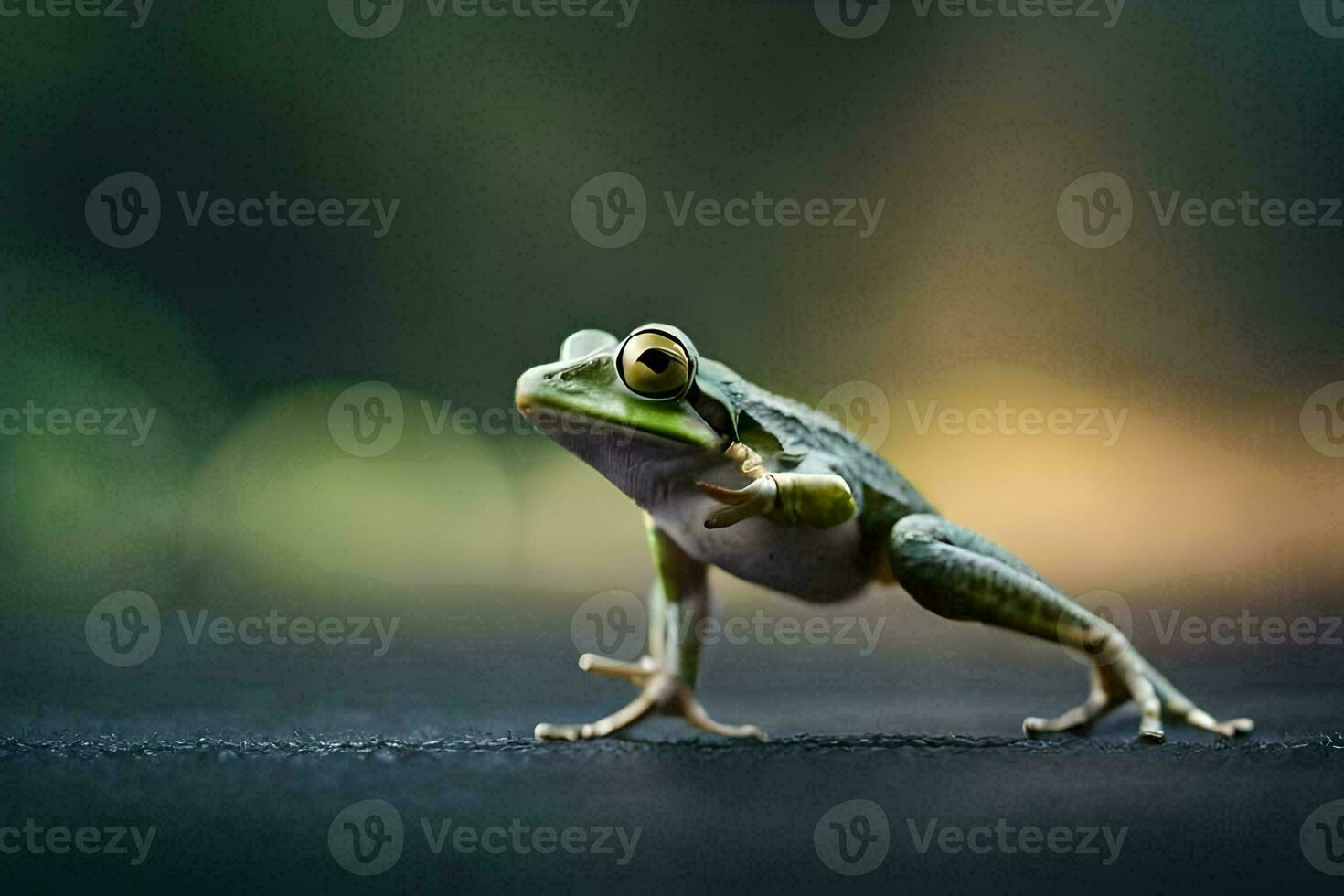 a frog is standing on its hind legs. AI-Generated photo