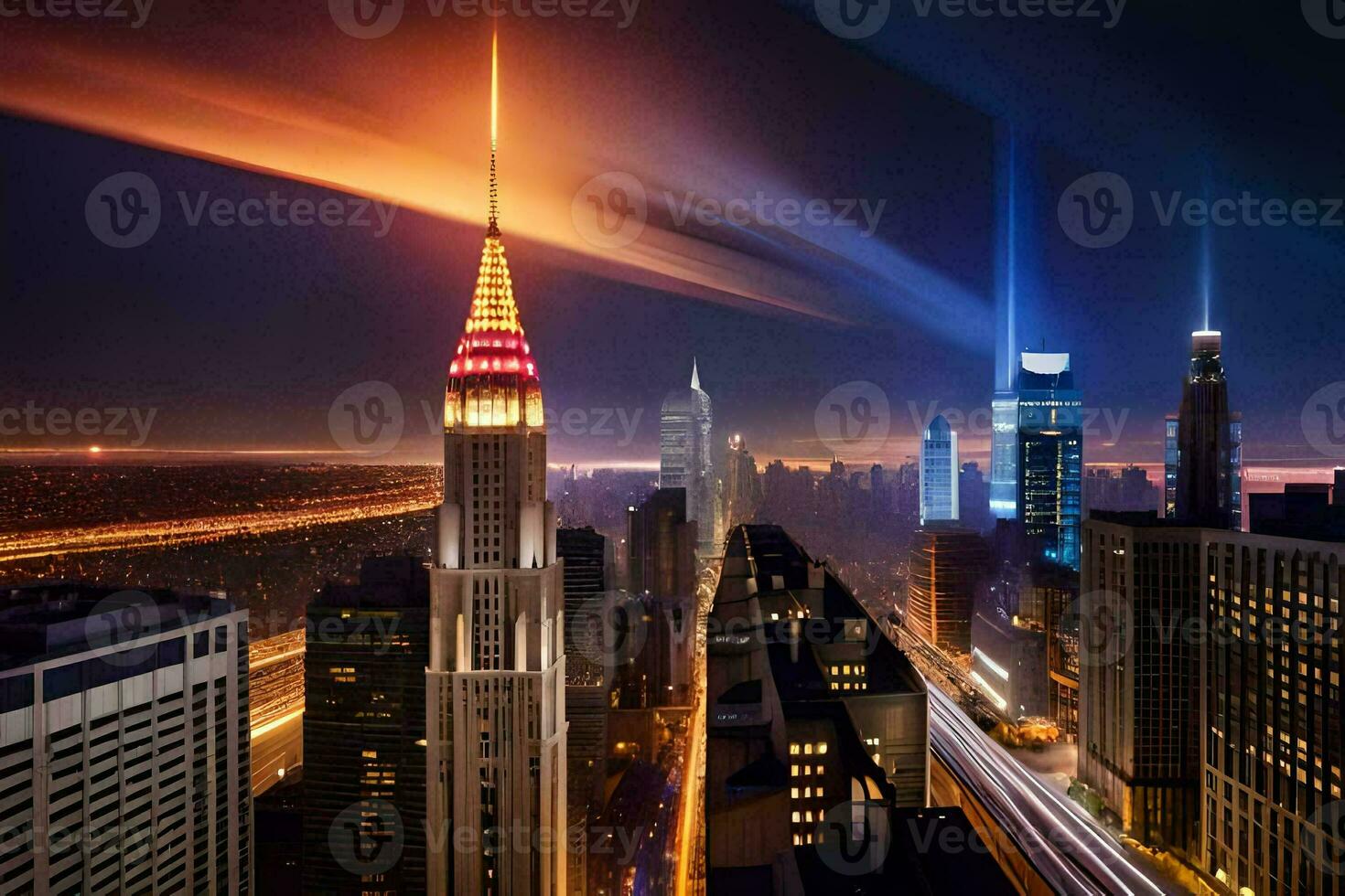 the empire state building is lit up at night. AI-Generated photo