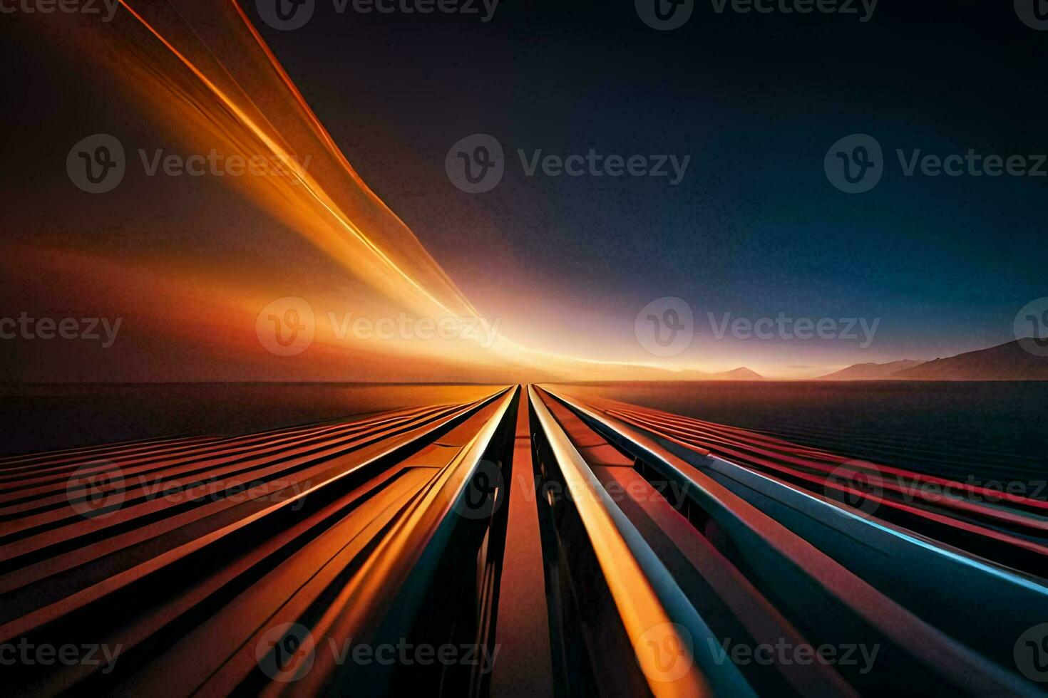 a long exposure photograph of a train track. AI-Generated photo