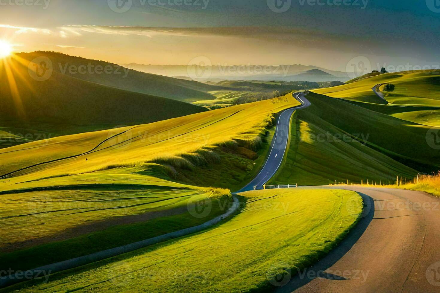 the road to the sunset. AI-Generated photo