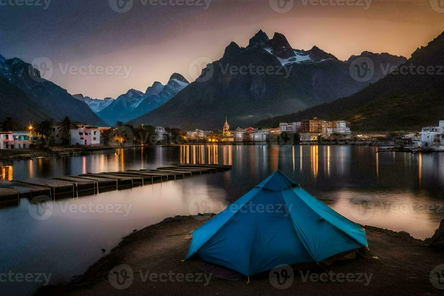 el montañas de el lago. generado por ai foto