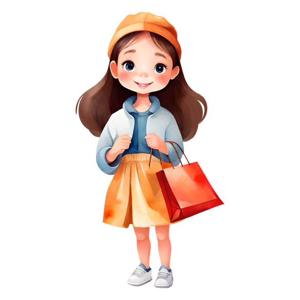 Chic and Cute Little Shopaholic Girl Isolated Transparent Illustration png