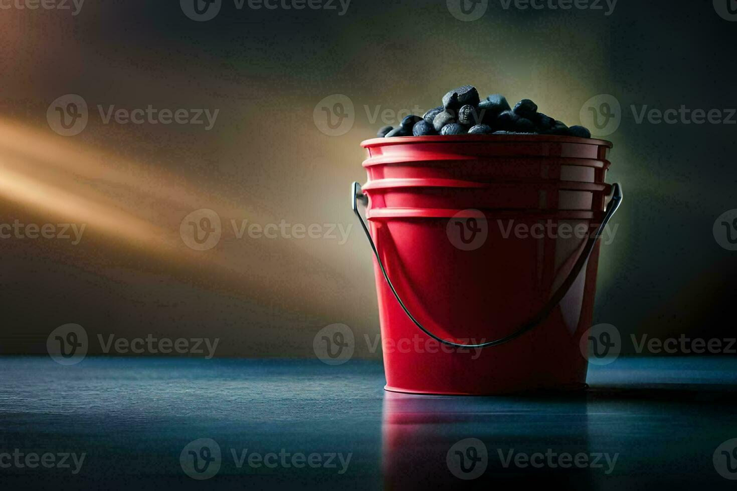 a red bucket filled with blackberries. AI-Generated photo