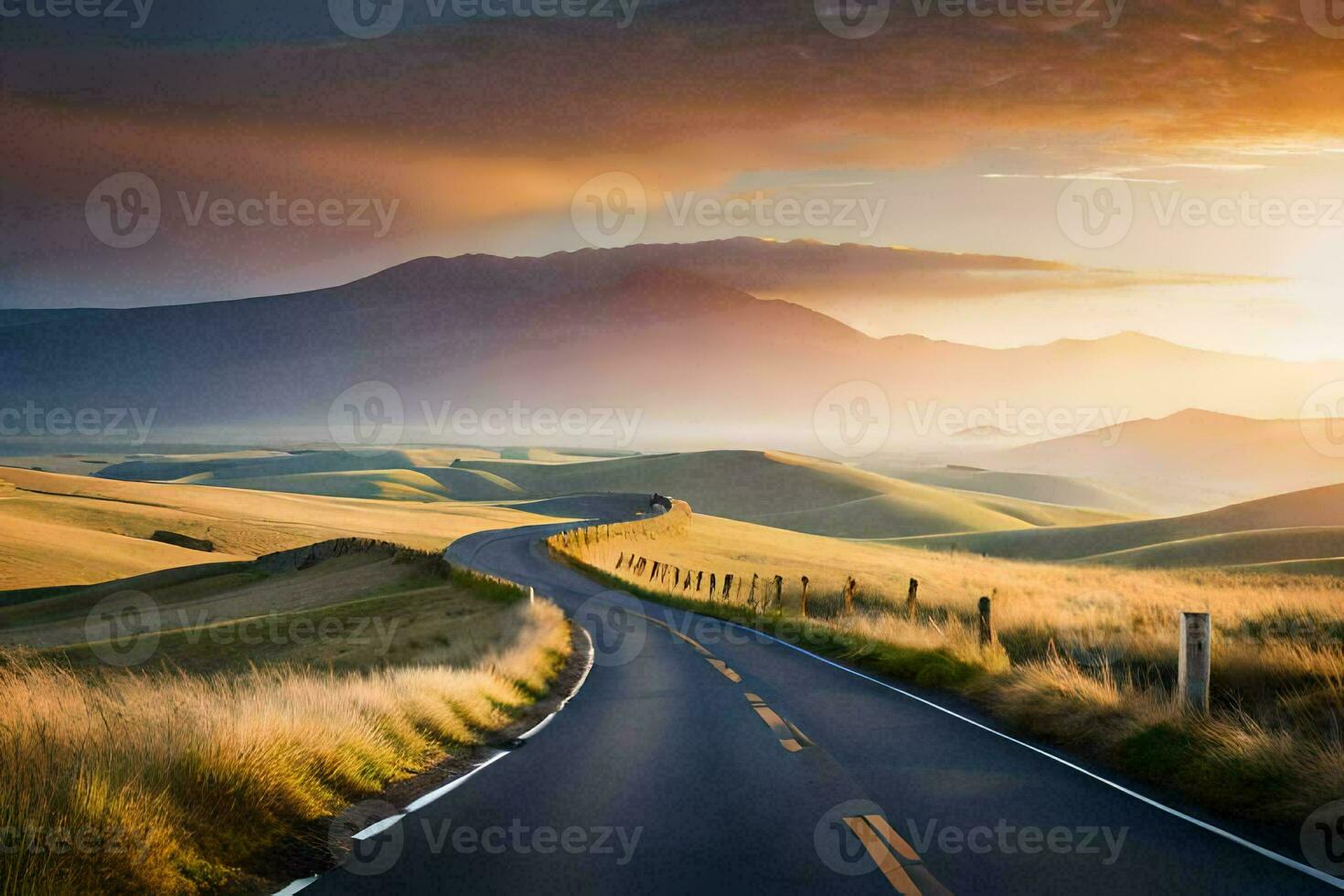 the road to the sunset. AI-Generated photo