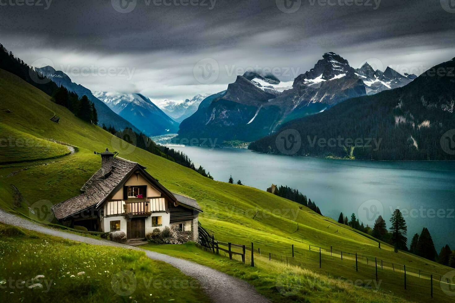 the house on the lake. AI-Generated photo