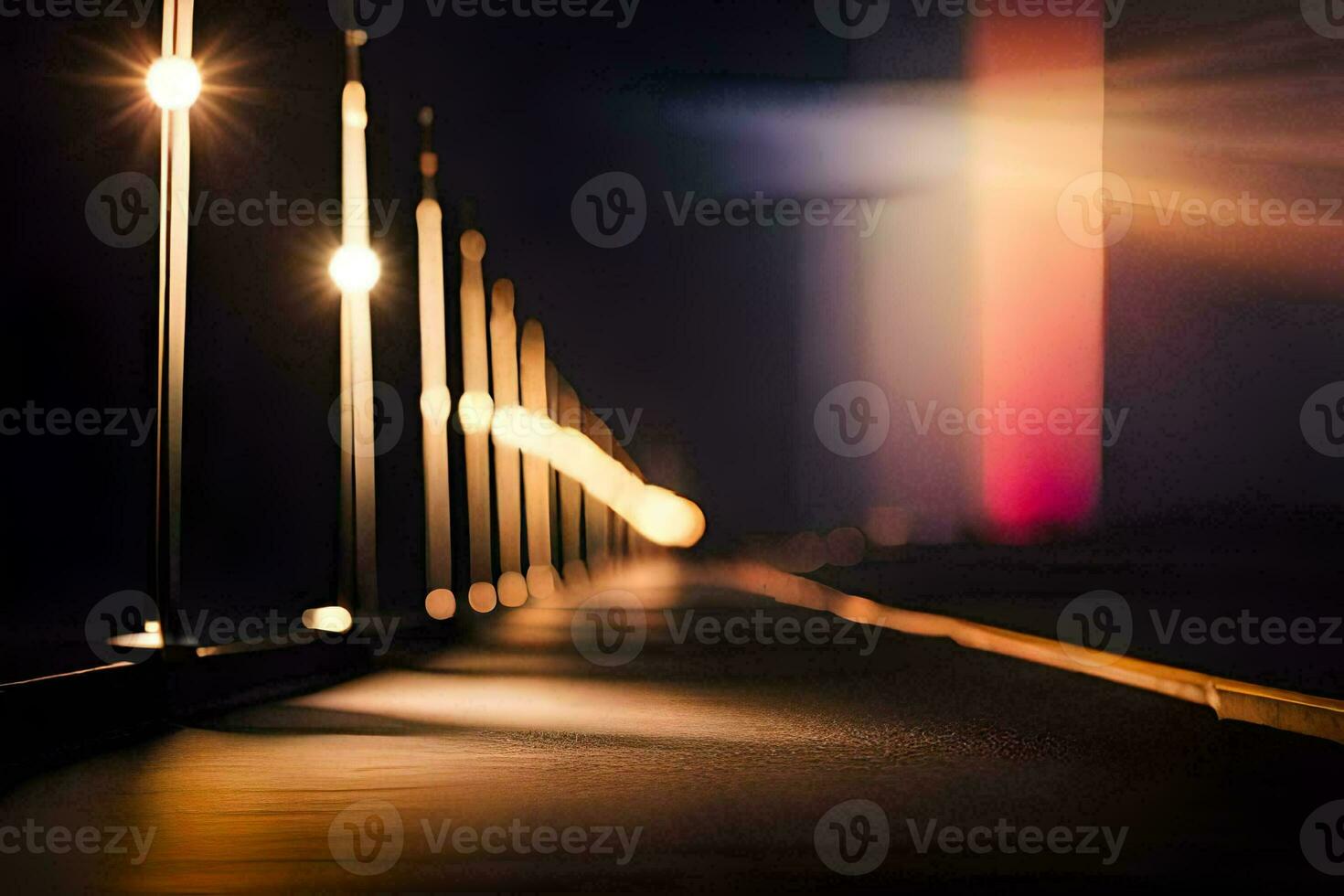 a long line of lights on a bridge at night. AI-Generated photo