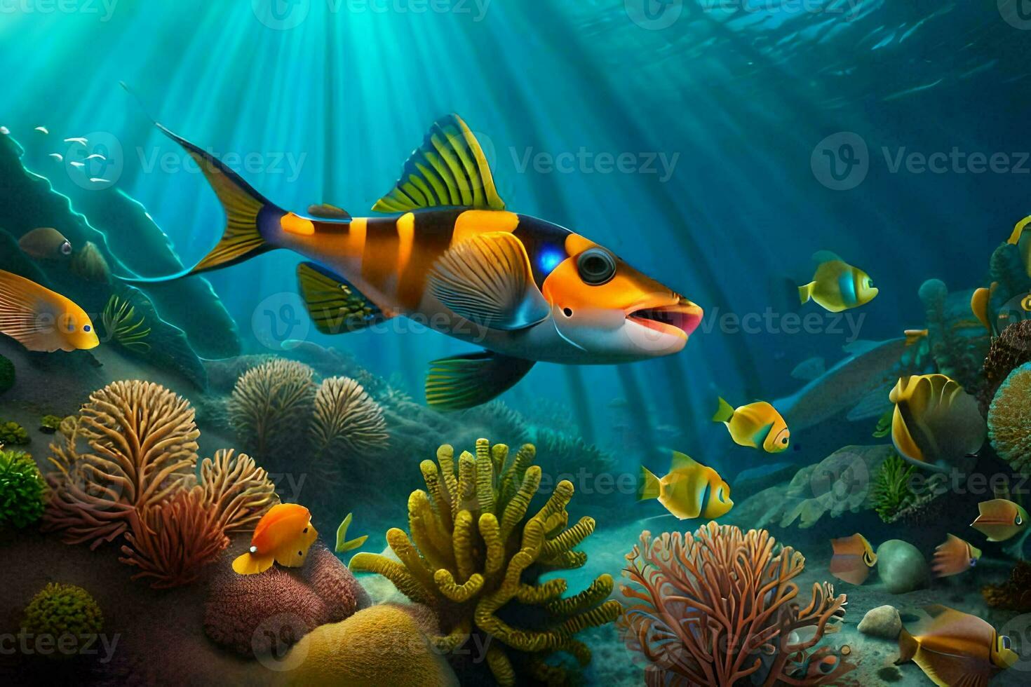 fish in the ocean with coral and other fish. AI-Generated photo