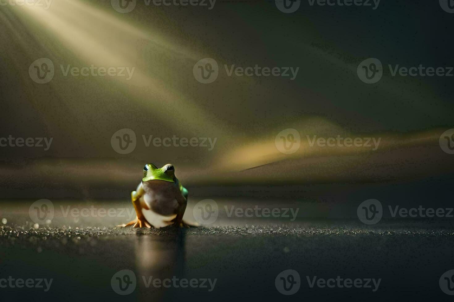a frog sitting on the ground in the dark. AI-Generated photo