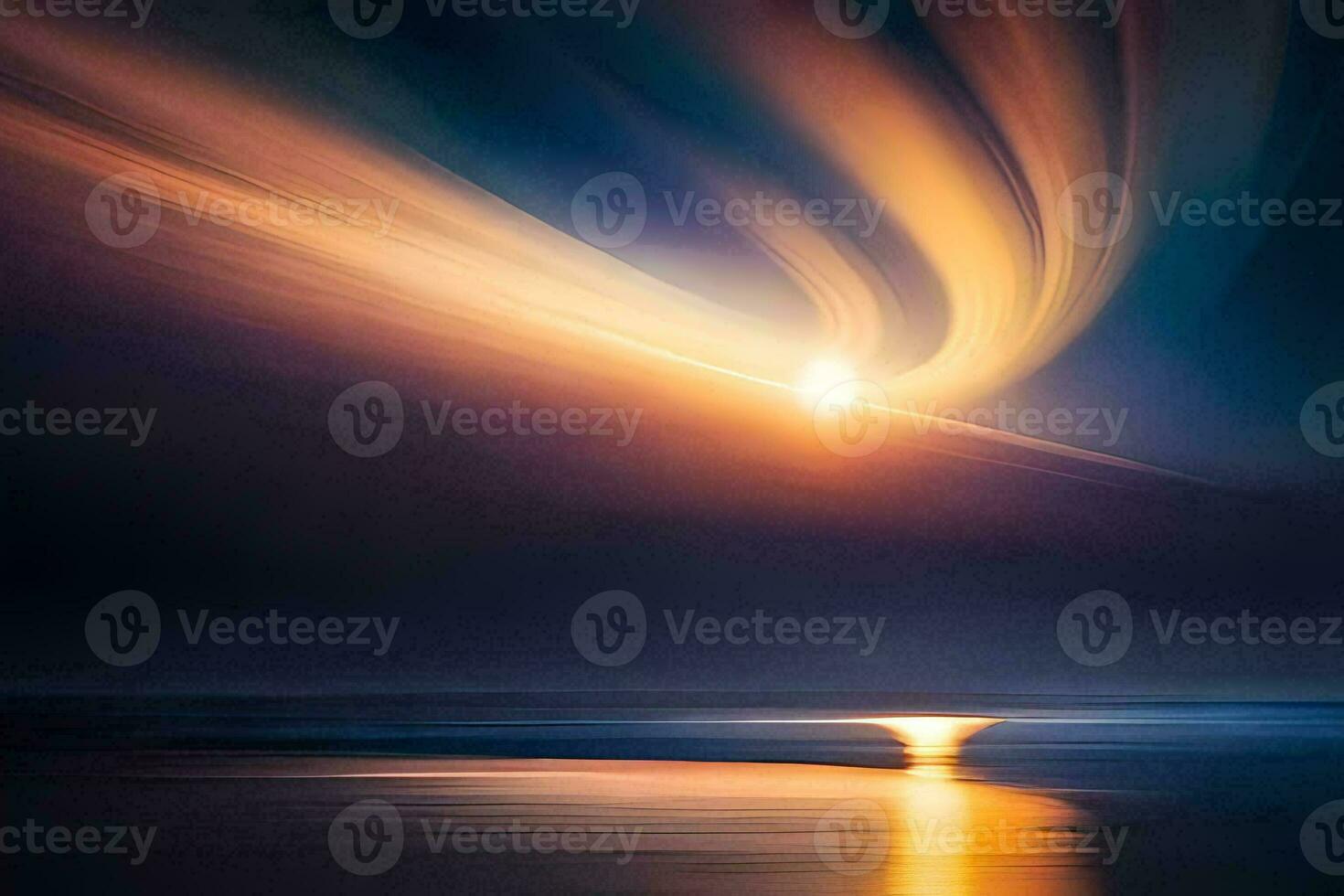 a long exposure photograph of a bright light in the sky. AI-Generated photo
