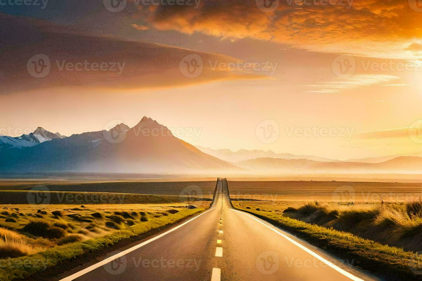 the road to the mountains. AI-Generated photo