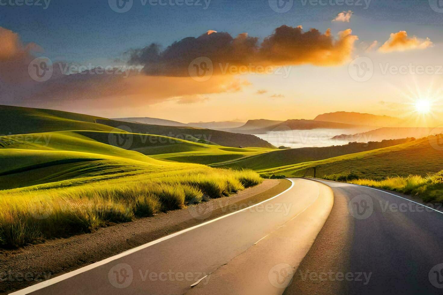 the road to the sunset. AI-Generated photo