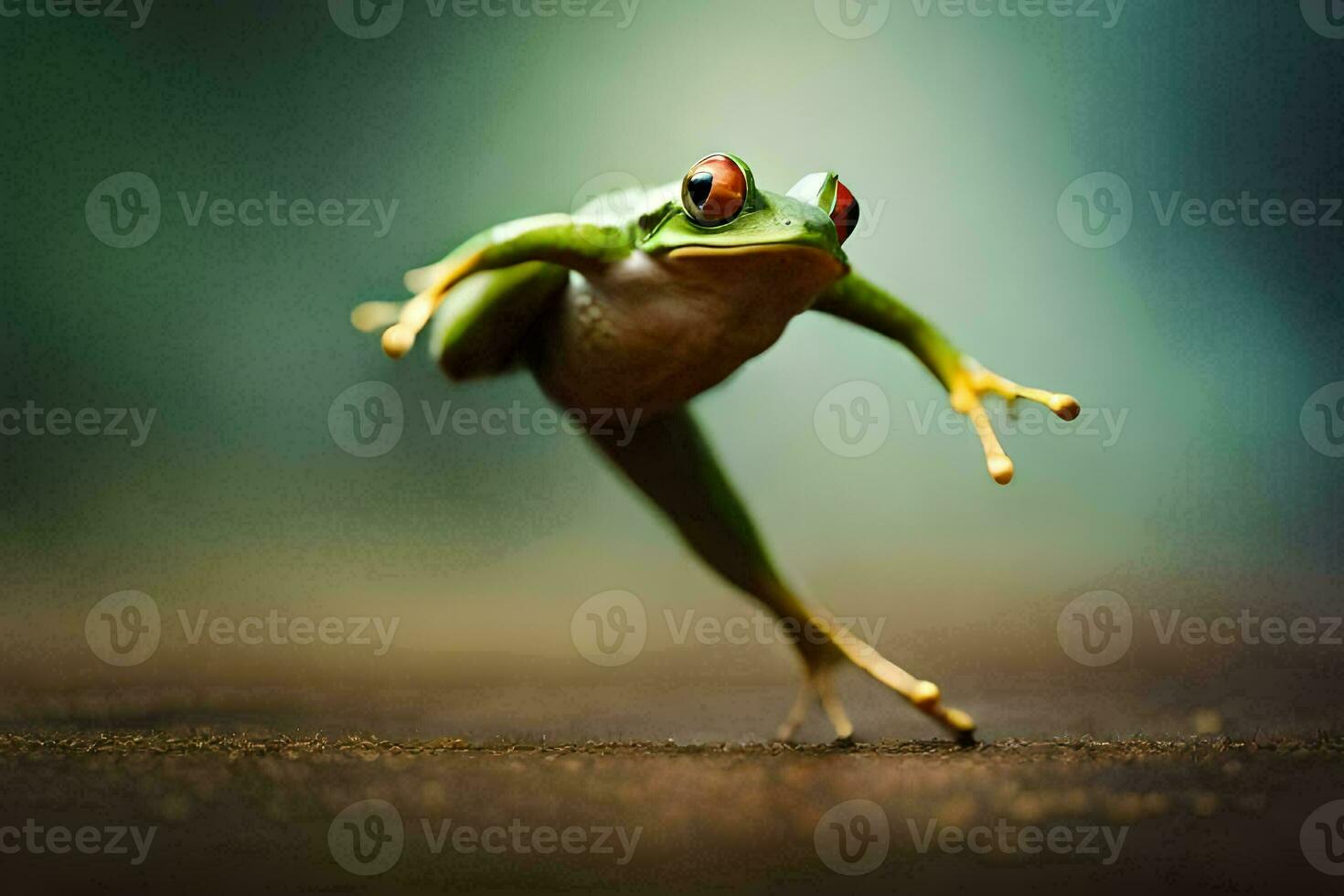 un rana saltando en el aire. generado por ai foto