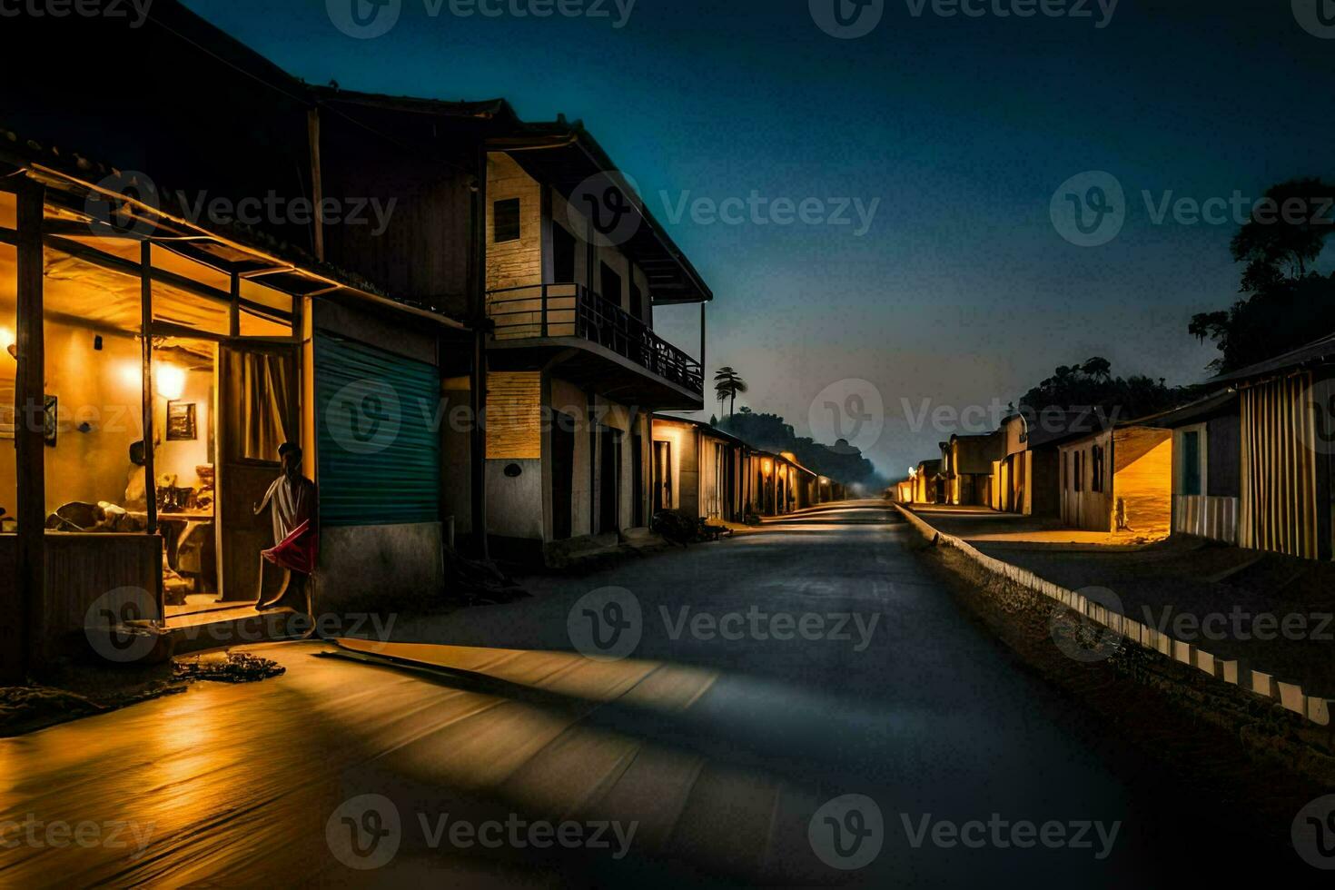 a long exposure photograph of a street at night. AI-Generated photo