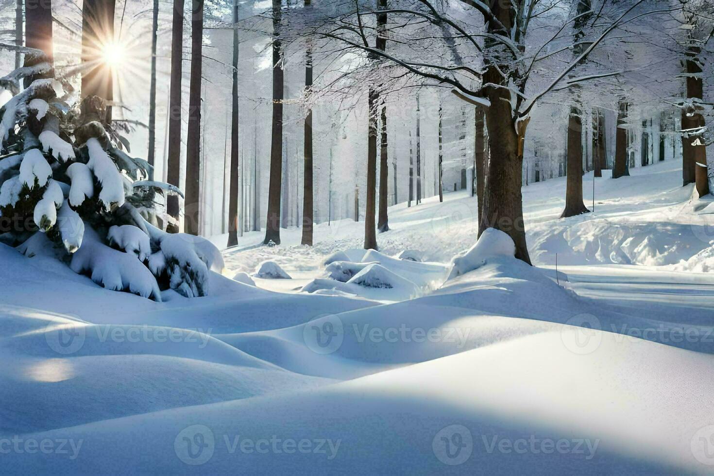snow covered trees in the forest. AI-Generated photo
