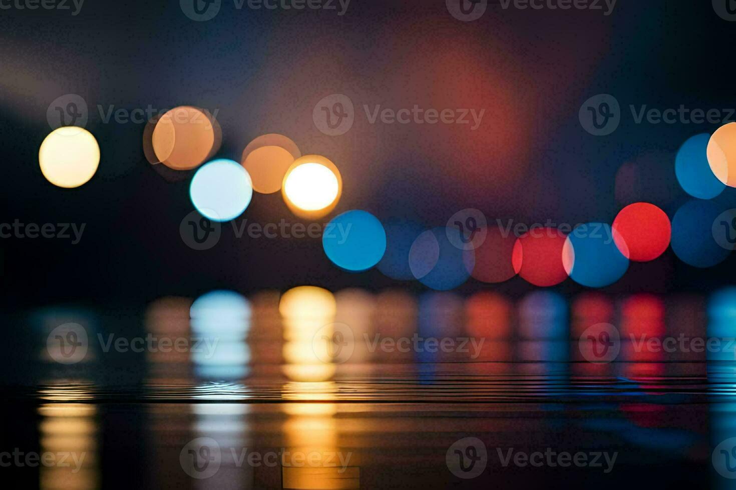 colorful lights on the water at night. AI-Generated photo
