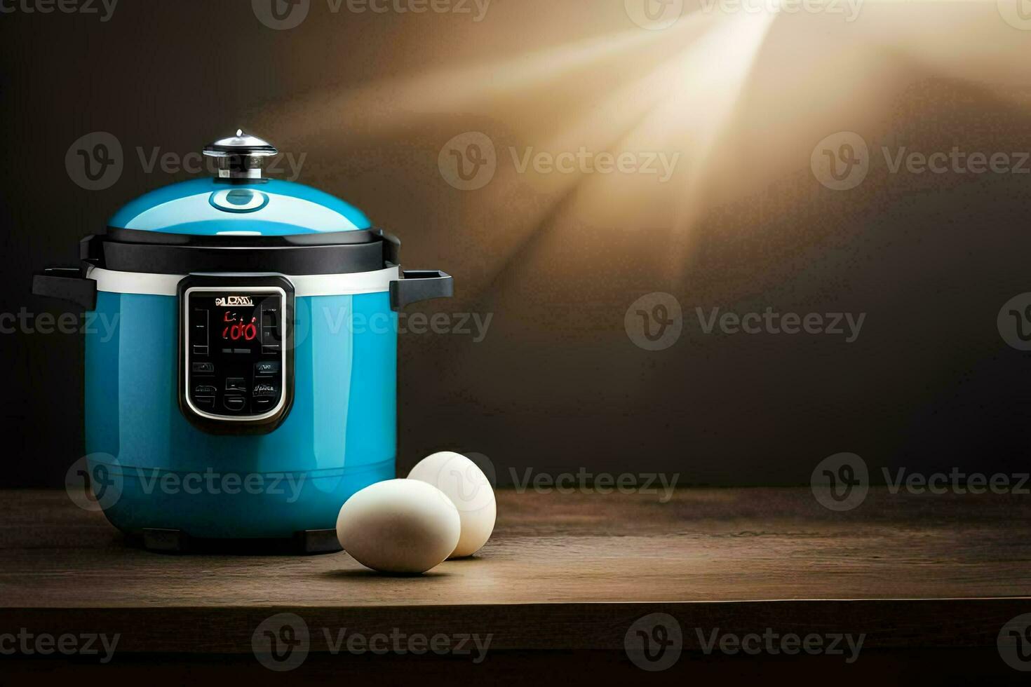 an electric pressure cooker with eggs on a table. AI-Generated photo