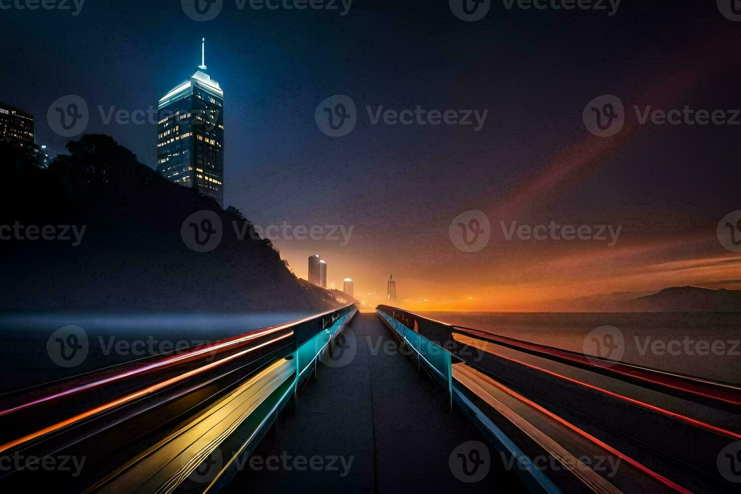 a long exposure photo of a city skyline at night. AI-Generated