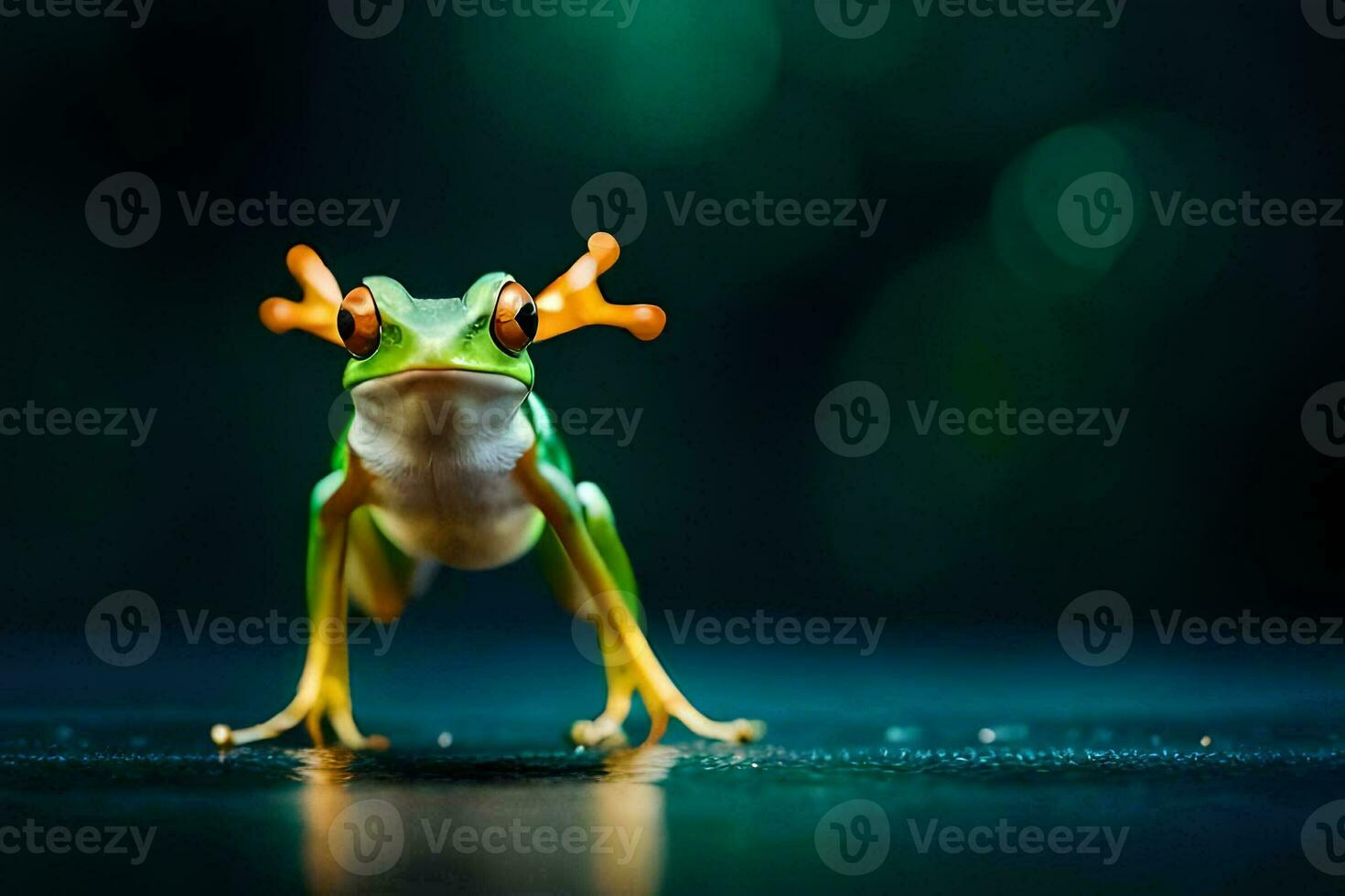un rana con dos ojos y un largo lengua. generado por ai foto