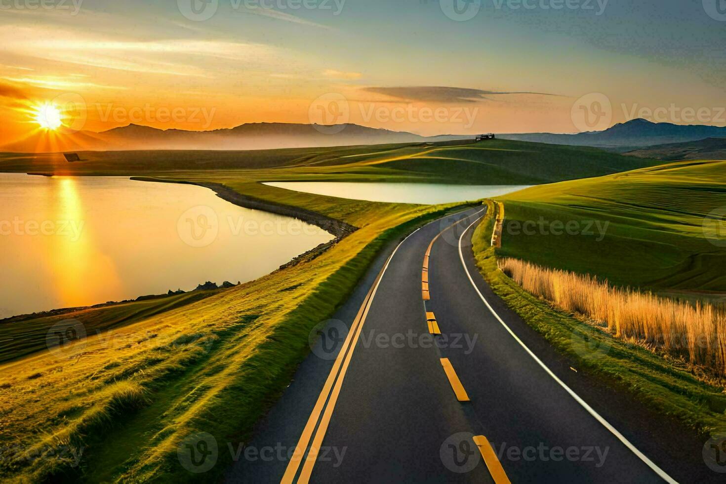 road to the sunset, road, landscape, landscape, hd wallpaper. AI-Generated photo