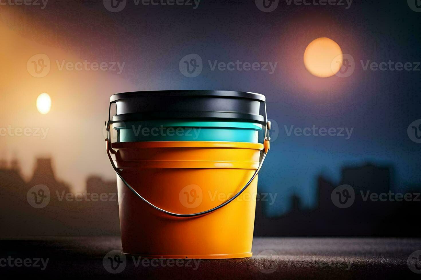 a bucket of paint on a dark background. AI-Generated photo